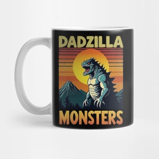 Mens Dadzilla Father Of The Monsters Retro Vintage Sunset Mug